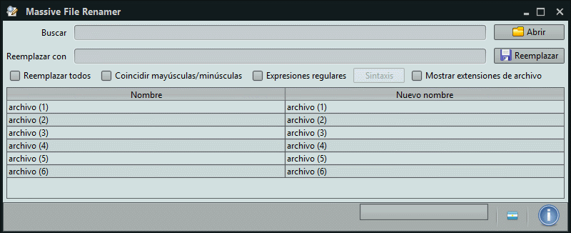 Ejemplo de un cambio de extensiones de archivo en masa